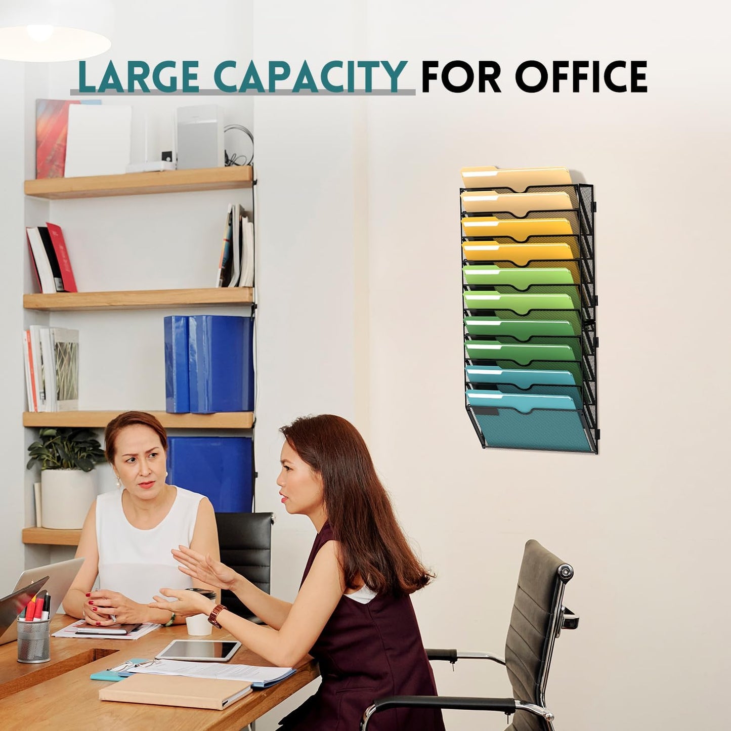 SUPEASY 10-Tier Wall File Organizer Mesh Office Mail Holder, Hanging Wall Organizer Magazine Rack for Office Black