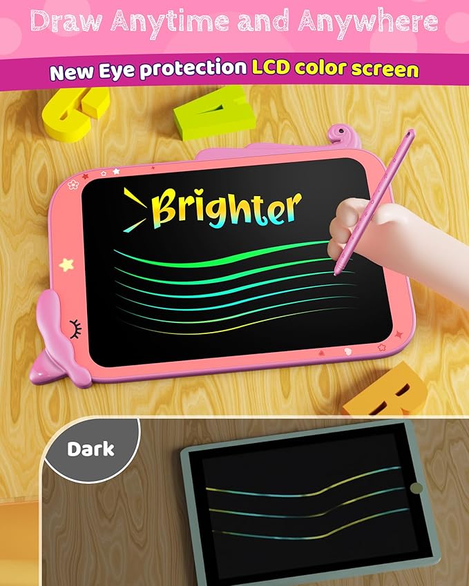 TEKFUN Toddler Boy Toys, LCD Writing Tablet for Kids, Doodle Board Dinosaur Toys, Travel Essentials Toys for 3 4 5Year Old Boys Girls, Easter Birthday Christmas Gifts (10inch Rosepink)