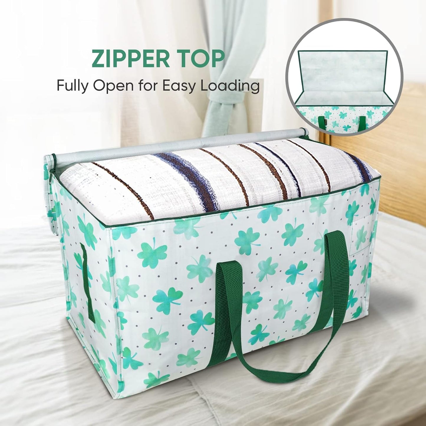 BALEINE 2-Pack Oversized Moving Bags with Reinforced Handles, Heavy-Duty Storage Tote for Clothes, Moving Supplies (Clover, 2-Pack)