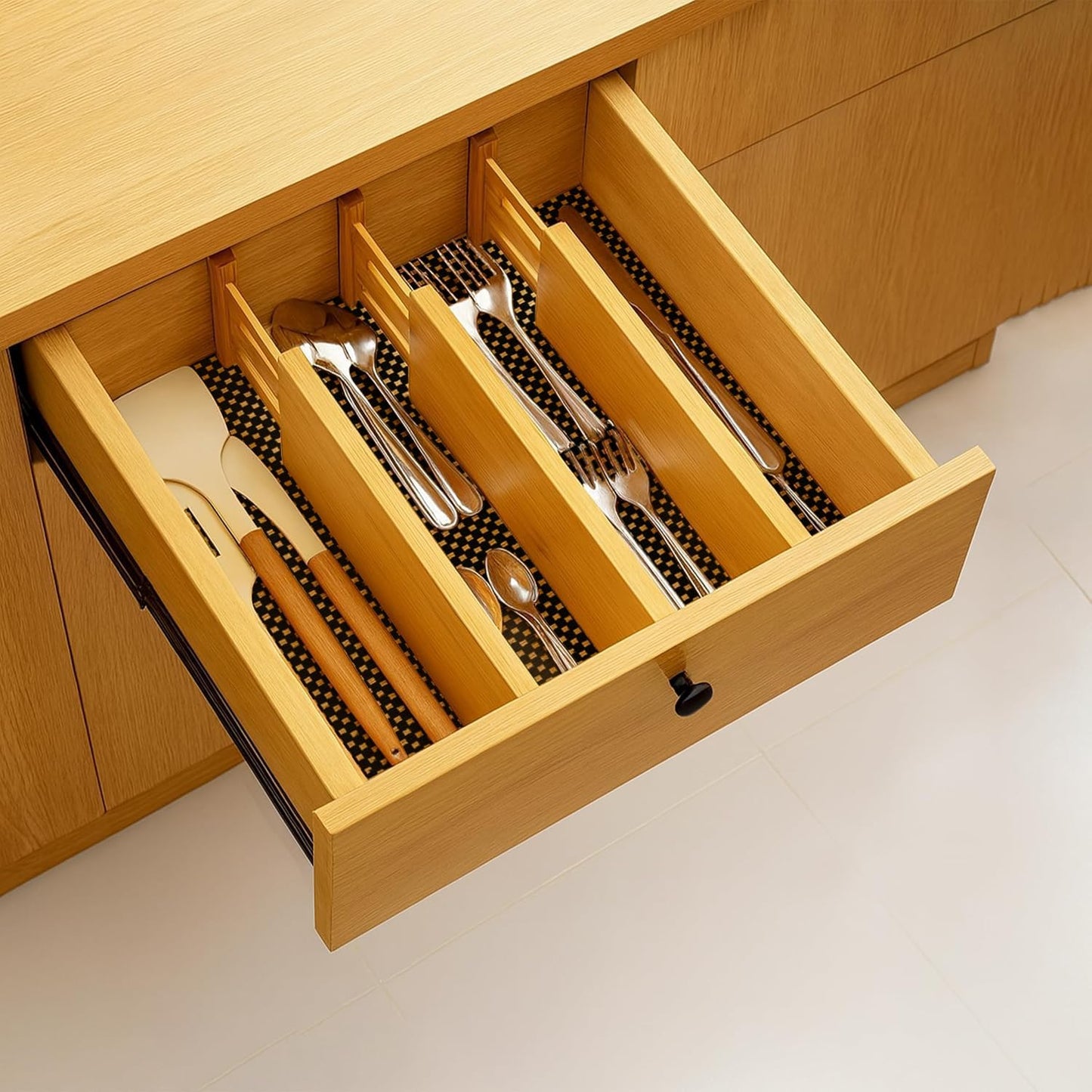 Adjustable Bamboo Drawer Dividers 6 Pack, Expandable Drawer Organizer for Kitchen, Bedroom, Bathroom and Dresser, Each Divider Expands from 12" to 17.5" Height 4.5 – Free Mat Included in Package.
