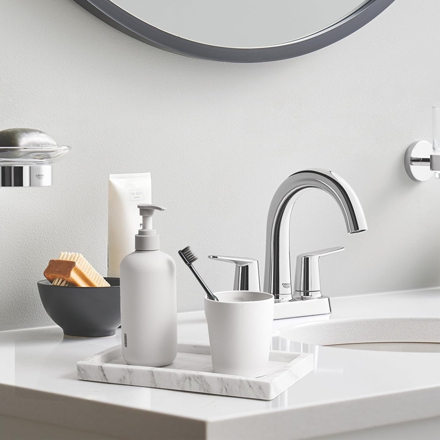 WORHE Italy Marble Vanity Tray for Jewelry, Perfume, Makeup, Candle,Towel Natural Modern Decorative Trays for Bathroom Bedroom Dresser Rectangle Kitchen Storage Organizer for Home Decor White (FX031)