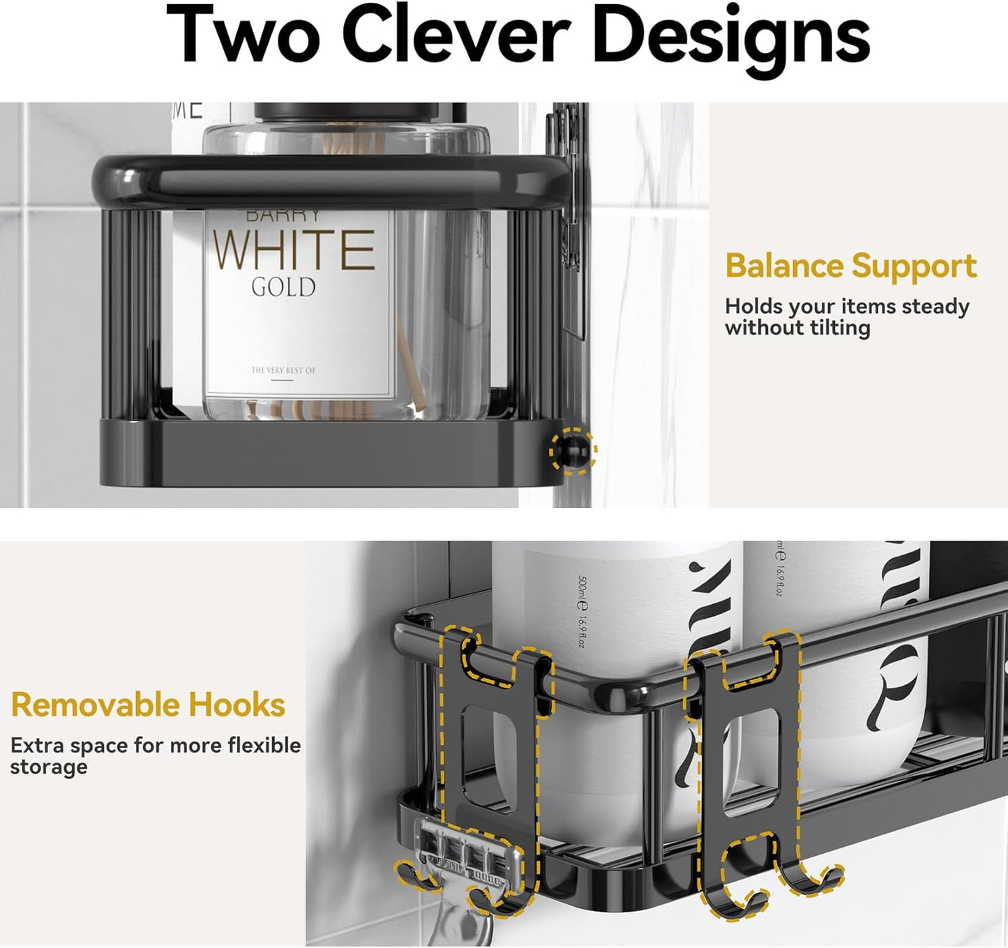 YASONIC Shower Caddy, 100% Rustproof Shower Shelves for Inside Shower, No Drilling Bathroom Organizers and Storage, 6 Pack Large Capacity Bathroom Shelves for Kitchen & Home Decor