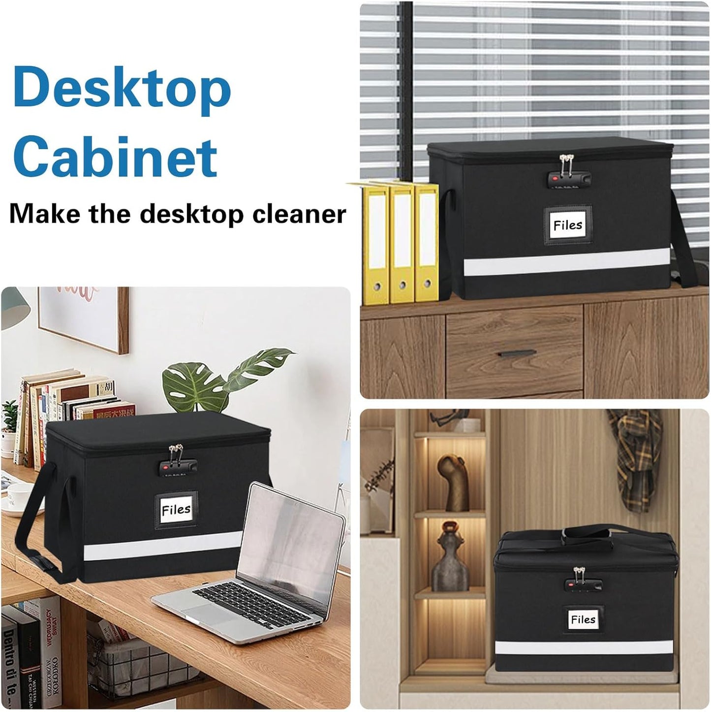 File Box with Lock 2 Pack - Portable File Box with Handle, Sturdy Important Document Organizer with Label, Slide, Reflective Strip for Hanging Letter/Legal Folder