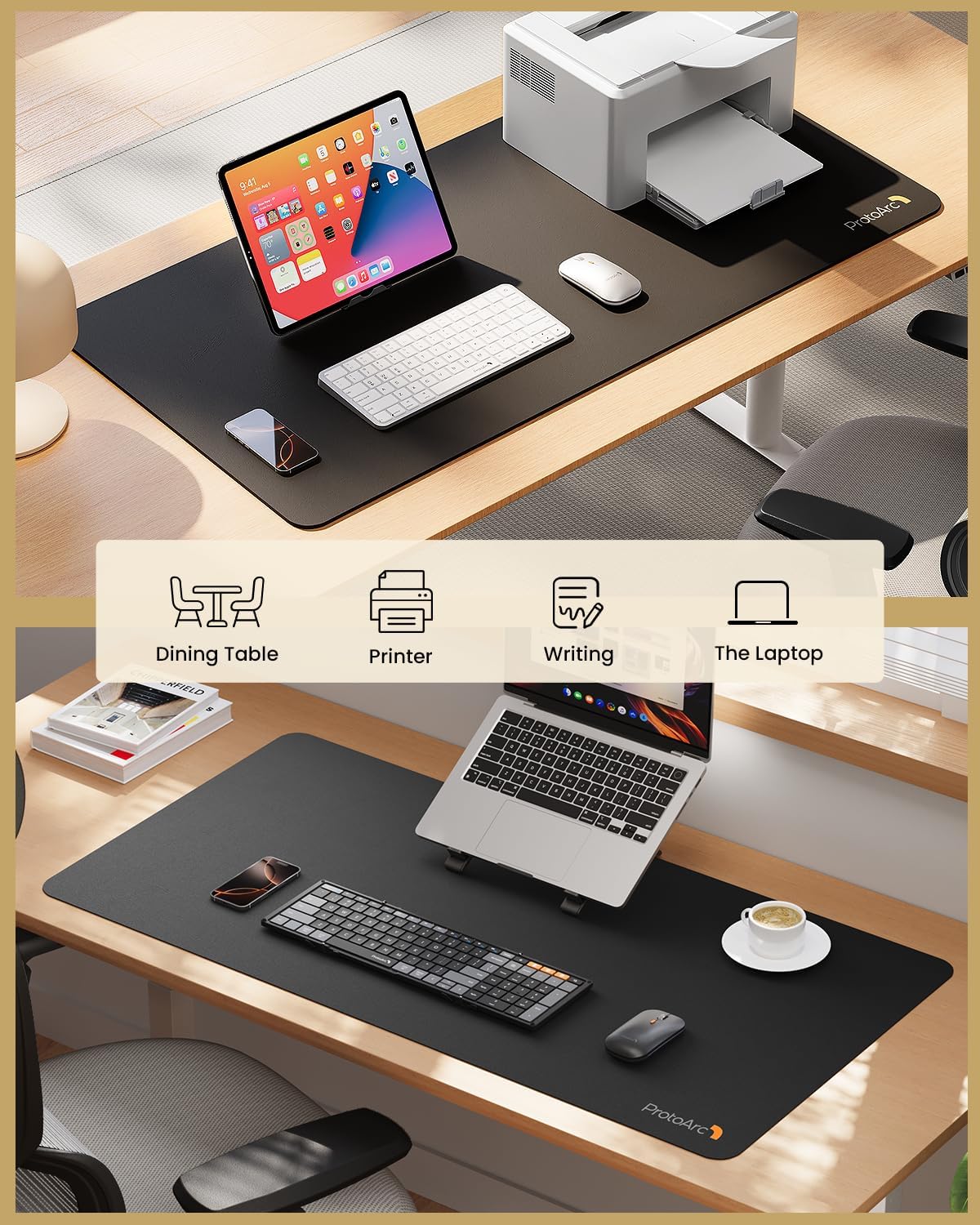 ProtoArc Leather Desk Mat, Large Mouse Pad- 31.5×15.8 inch, Non-Slip PU Leather Desk Pad Protector, Premium Desktop Mat for Computer, Keyboard and Mouse, Black