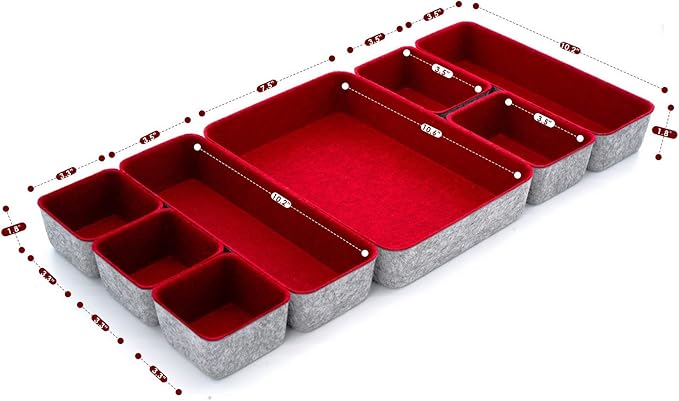 Welaxy Desk Drawer organizers tray Felt storage bins office Sleek Minimalist Lifestyle chic aesthetics room décor for dorm closet decluttering 8-piece (Burgundy)
