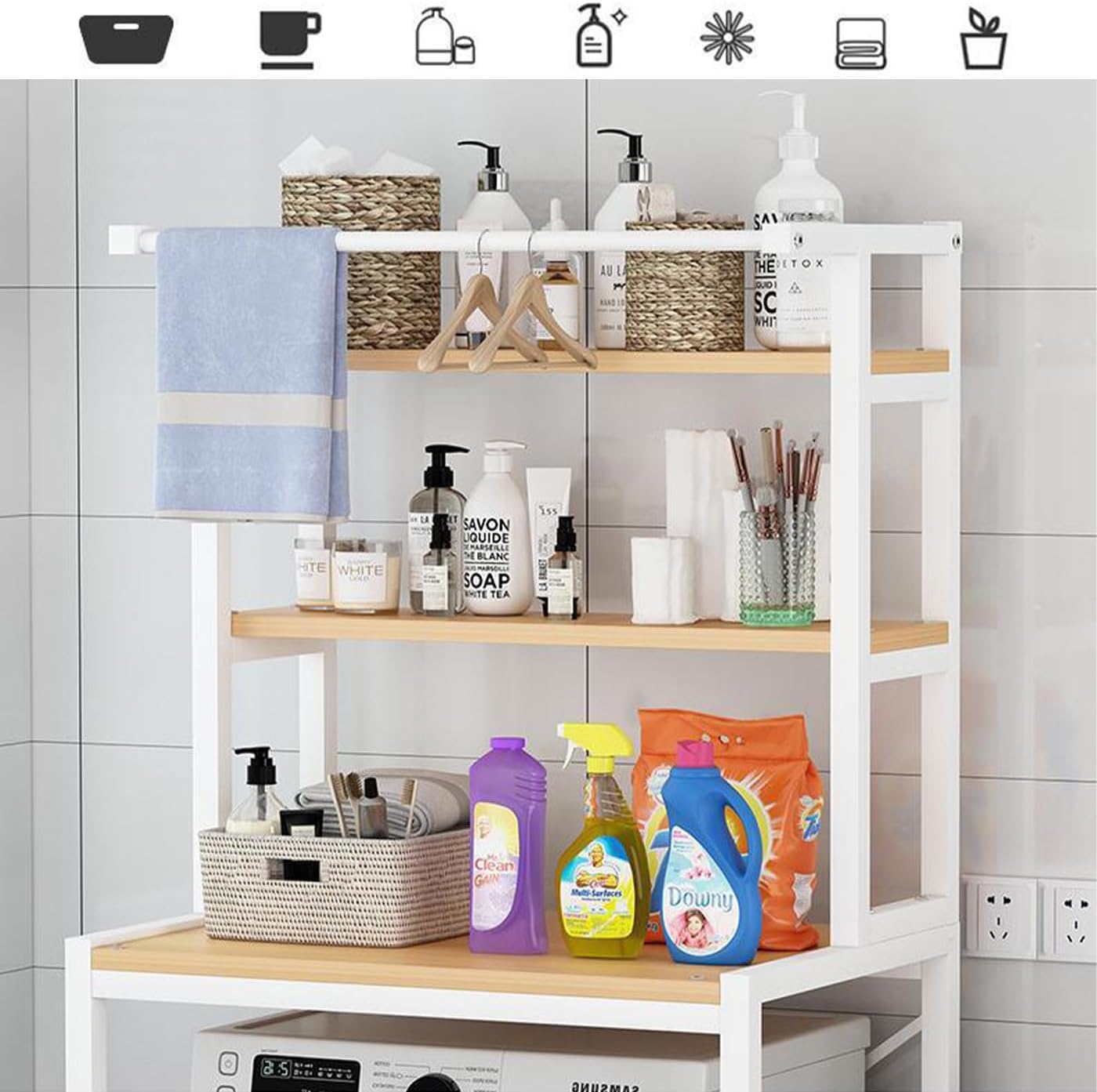 Gdrasuya10 Over The Washer and Dryer Storage Shelves for Laundry Organization, 3 Tier Washing Machine Storage Utility Rack Freestanding Laundry Storage Shelf Organizer Space Save (White)