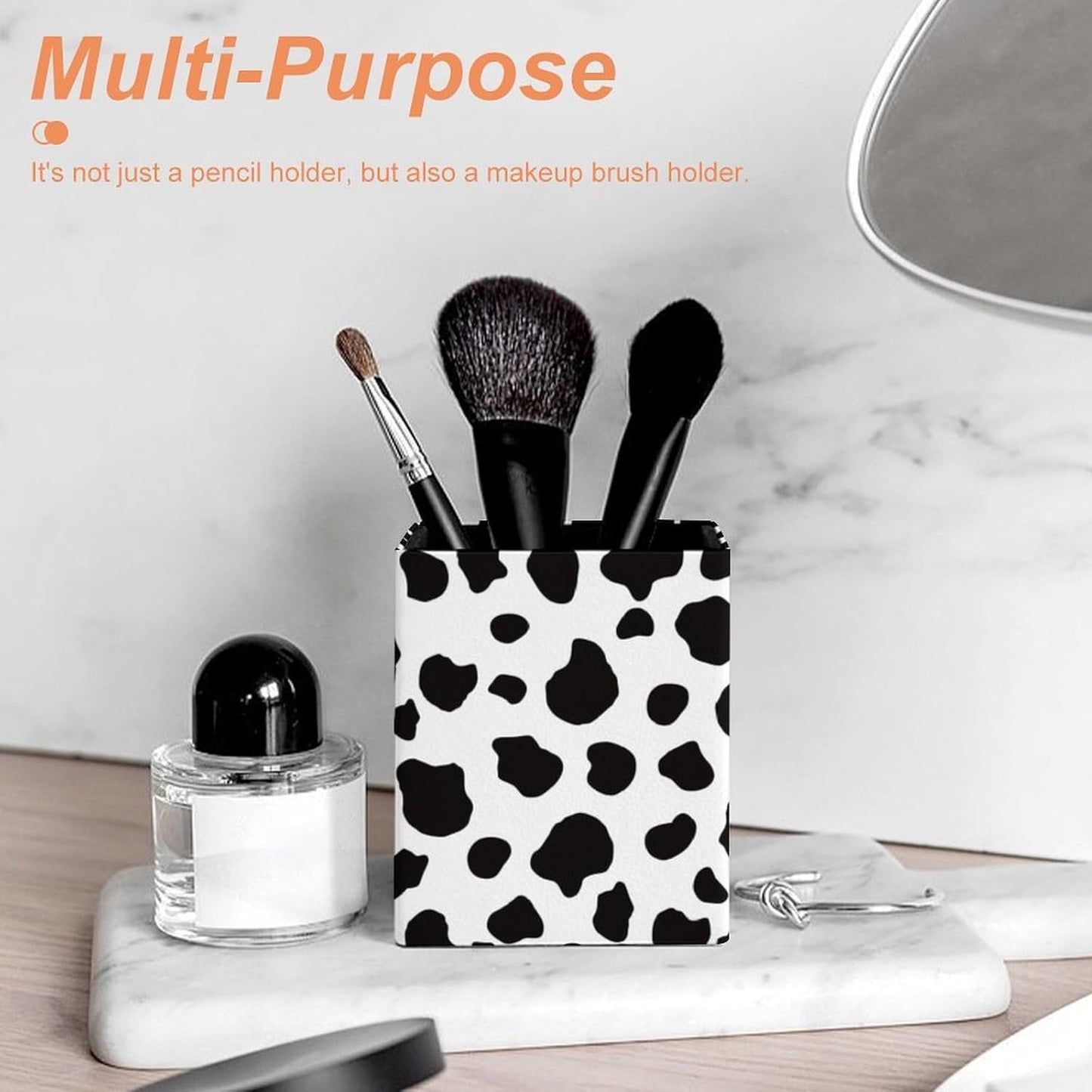 Square Pen Holder & Pencil Organizer for Desk - Office Storage Organizer, Markers/Makeup Brushes/Scissors Holder, Compact Desk Decor Accessories for Home Classroom School(Cows Print)