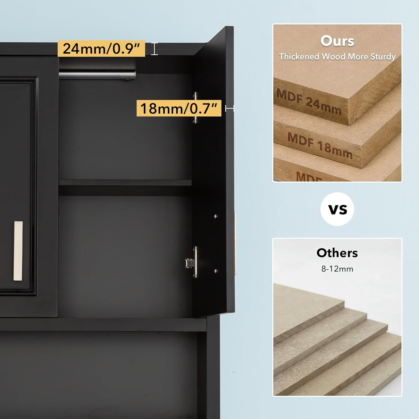 Black Wall Cabinet 23x29 inch for Bathroom Laundry Room Bedroom Kitchen Wood Medicine Cabinet, DIY Lighting, Soft-Close Hinge, 2 Door,Above Toilet Storage