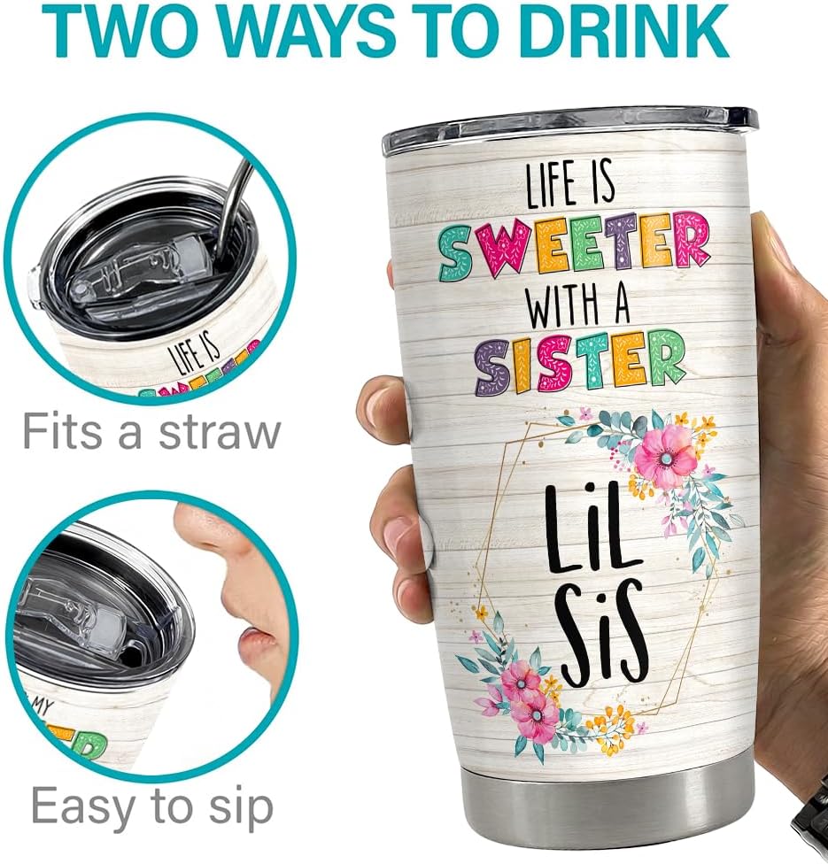 SANDJEST Sister Gifts 20oz Stainless Steel Insulated Travel Mug, Gifts for Women, Girls, Birthday, Christmas