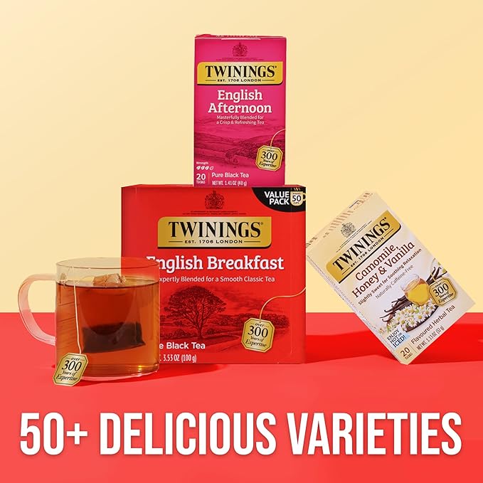 Twinings English Afternoon Black Tea Individually Wrapped Bags, 20 Count (Pack of 6), Smooth & Slightly Sweet, Caffeinated, Enjoy Hot or Iced, 120 Teabags