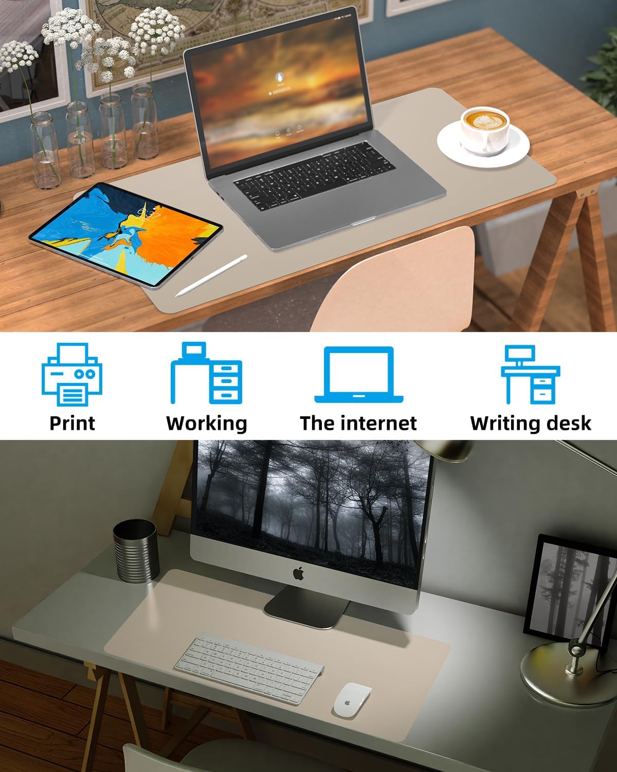 Small Desk Mat,Leather Desk Pad Protector,Desk Mouse pad,Office Desk mat,Laptop Mat for Desk, Non-Slip PU Leather Desk Blotter,Waterproof Desk Writing Pad for Office/Home(23.6"x13.8",Apricot)