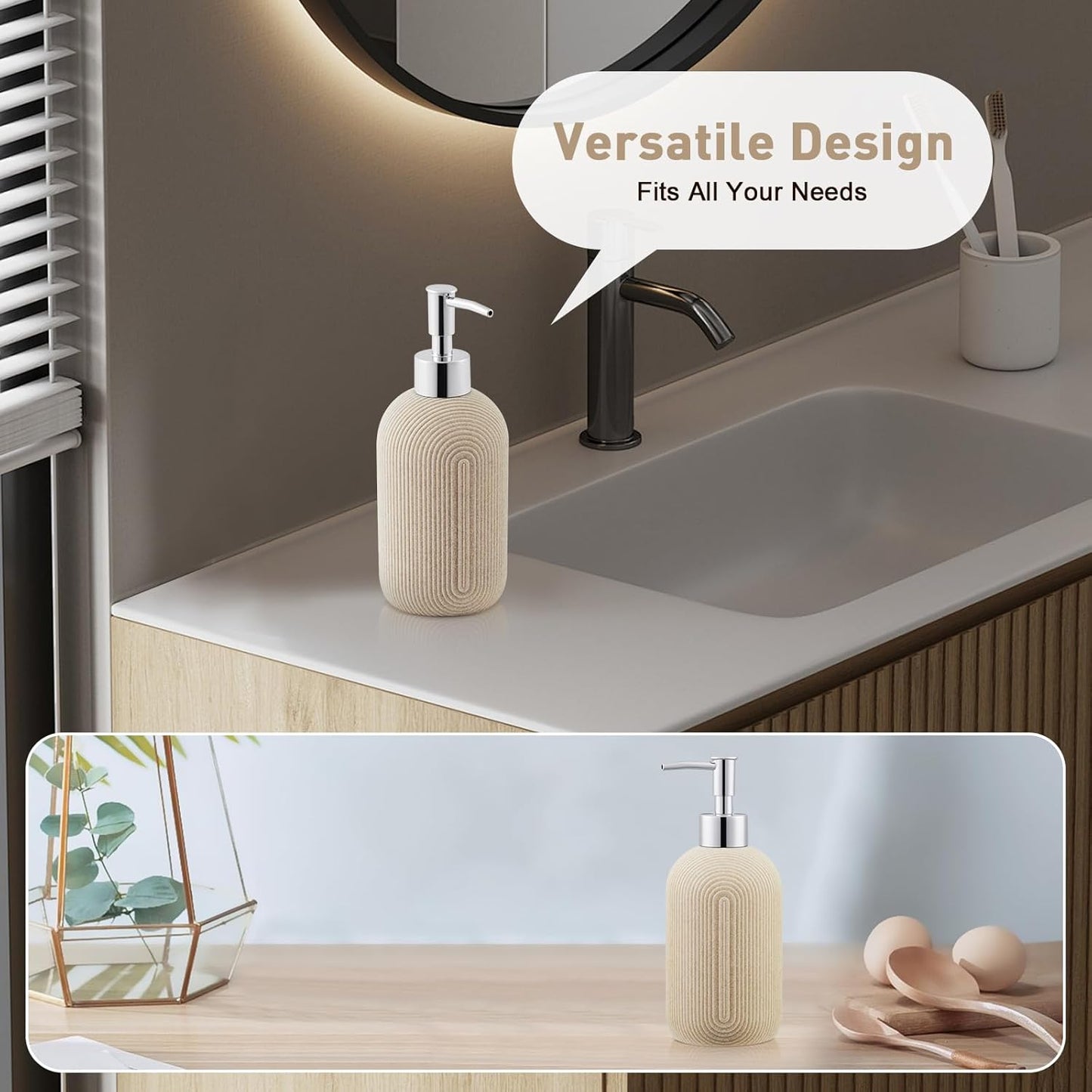 Hand Resin Soap Dispenser Bathroom Set, Bathroom Accessory Set for Kitchen with Pump, Elegant and Minimalist Modern Farmhouse Style Decor, Single Soap Dispenser (Beige)
