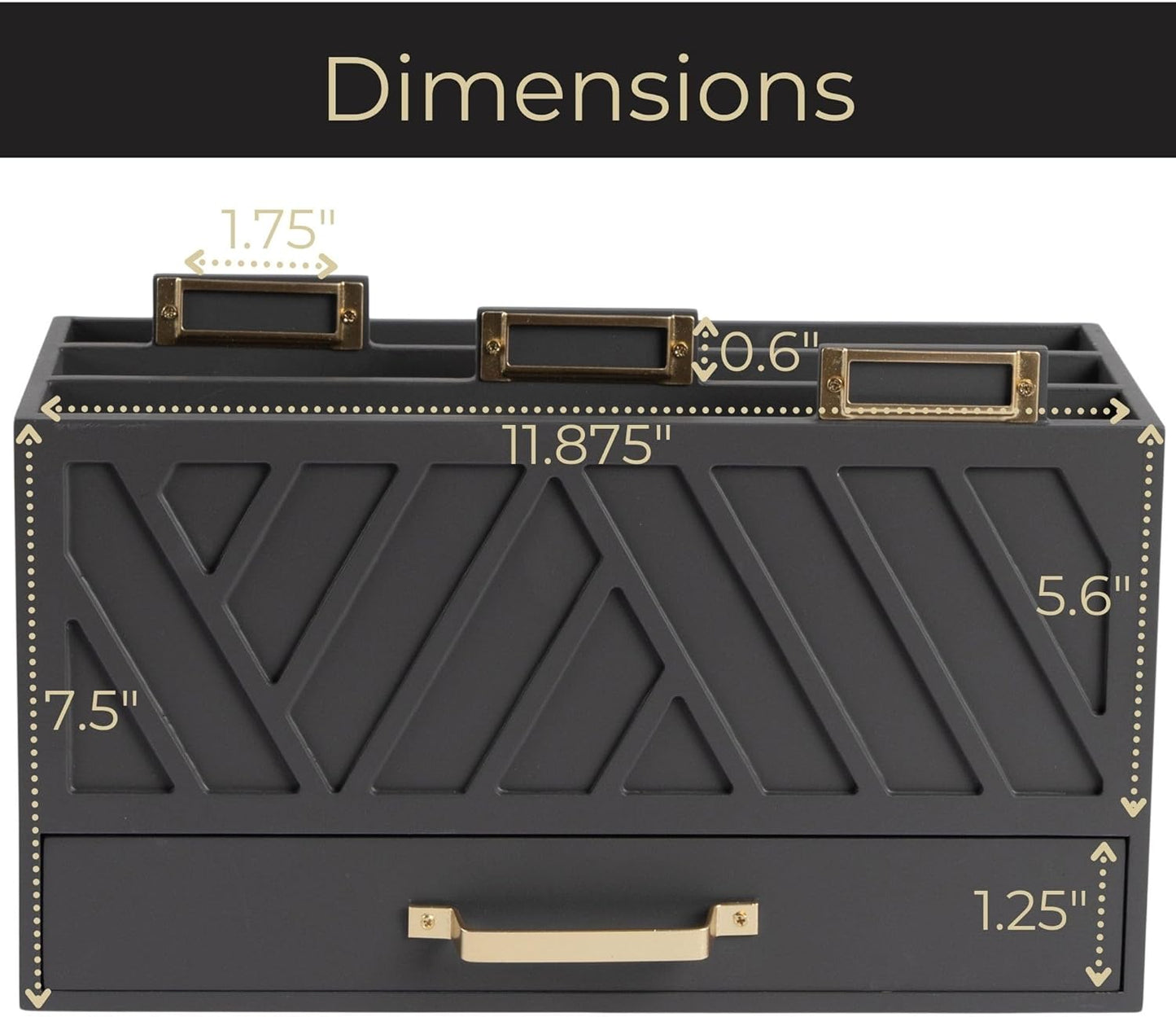 BLU MONACO Grey Desktop Mail Organizer – Three-Tiered with Gold Label Holders and Drawer – Stylish Mail Holder and Countertop Document Storage for Home or Office