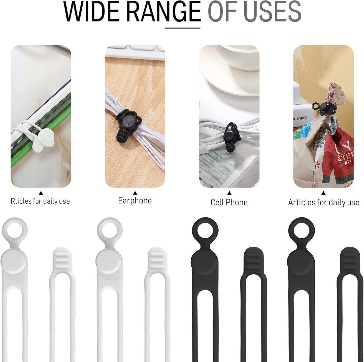 Nuanchu 40 Pcs Silicone Cable Ties Reusable Holder Adjustable Straps Multipurpose Charging Cable Organizer for Fastening Charging Cords Wires(4.17 Inch,Black, White)