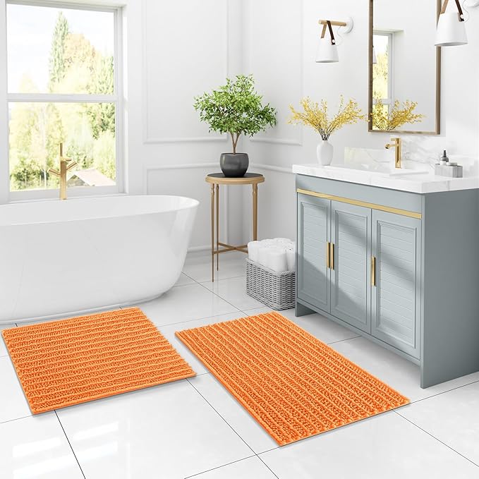 Arotive Luxury Chenille Bathroom Rug Mat, Extra Soft Thick Absorbent Shaggy Bath Rugs, Non-Slip Machine Wash Dry, Plush Bath Mats for Bathroom, Shower and Tub, 34x21, Orange