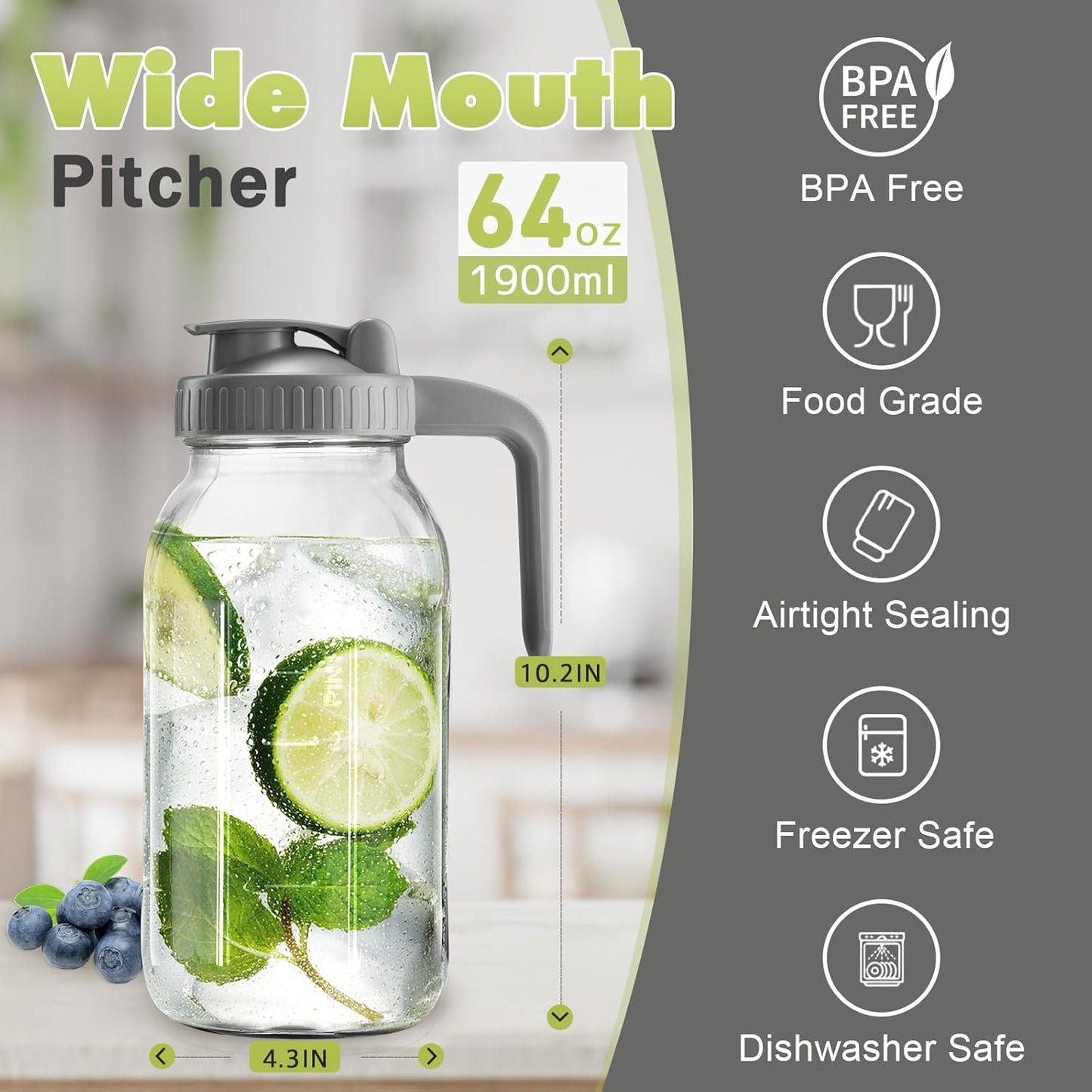 2 Pack Mason Jar with Pour Spout Lid V-shaped, 64 oz Sun Tea Jar Double Leak Proof, 2 Quart Drink Pitcher for Breastmilk, Sun Tea, Juice, Coffee Creamer, Iced Tea Pitcher…