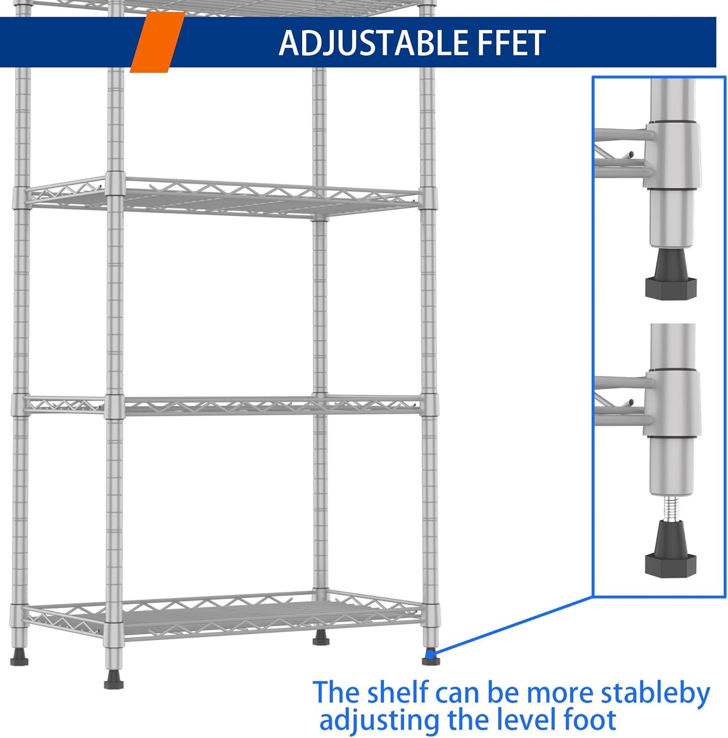 REGILLER 5-Wire Shelving Metal Storage Rack Adjustable Shelves,Standing Storage Shelf Units for Laundry Bathroom Kitchen Pantry Closet(Silver,11.8" D x 21.2" W x 53.5" H)