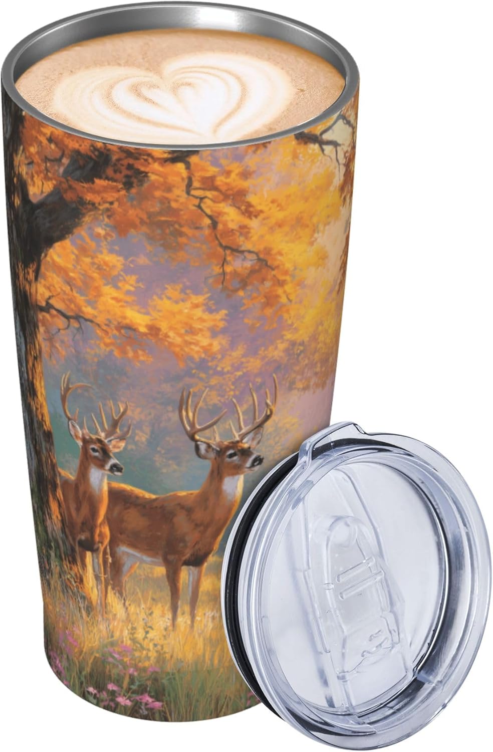 Deer Tumbler with Lid and Straw 20oz Insulated Reusable Stainless Steel Travel Mug Double Wall Vacuum Coffee Cup for Hot Cold Drinks Leak-Proof Portable Cups for Women Men Gifts