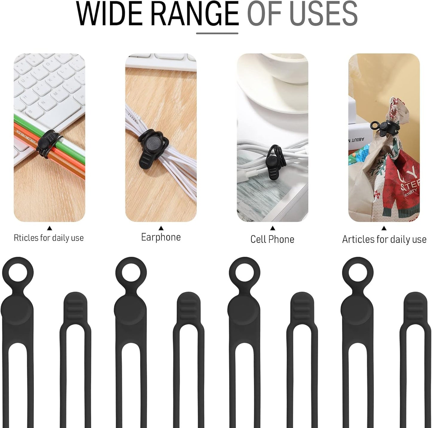 Nuanchu 40 Pcs Silicone Cable Ties Reusable Holder Adjustable Straps Multipurpose Charging Cable Organizer for Fastening Charging Cords Wires(4.17 Inch,Black)