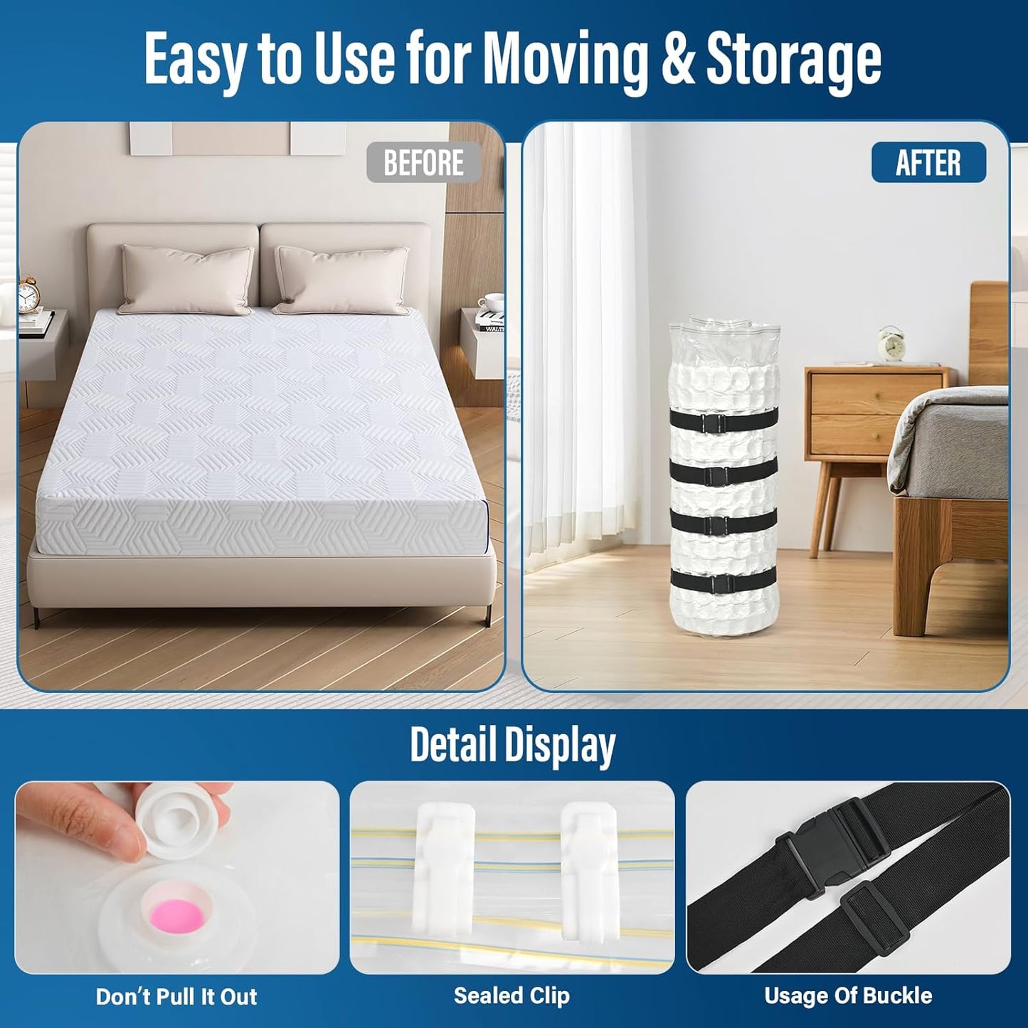 King Size Mattress Vacuum Bag 80% Compression Dual-Layer PA+PE Leakproof Design Reusable Organizer Bag Color Labels for Moving Storage