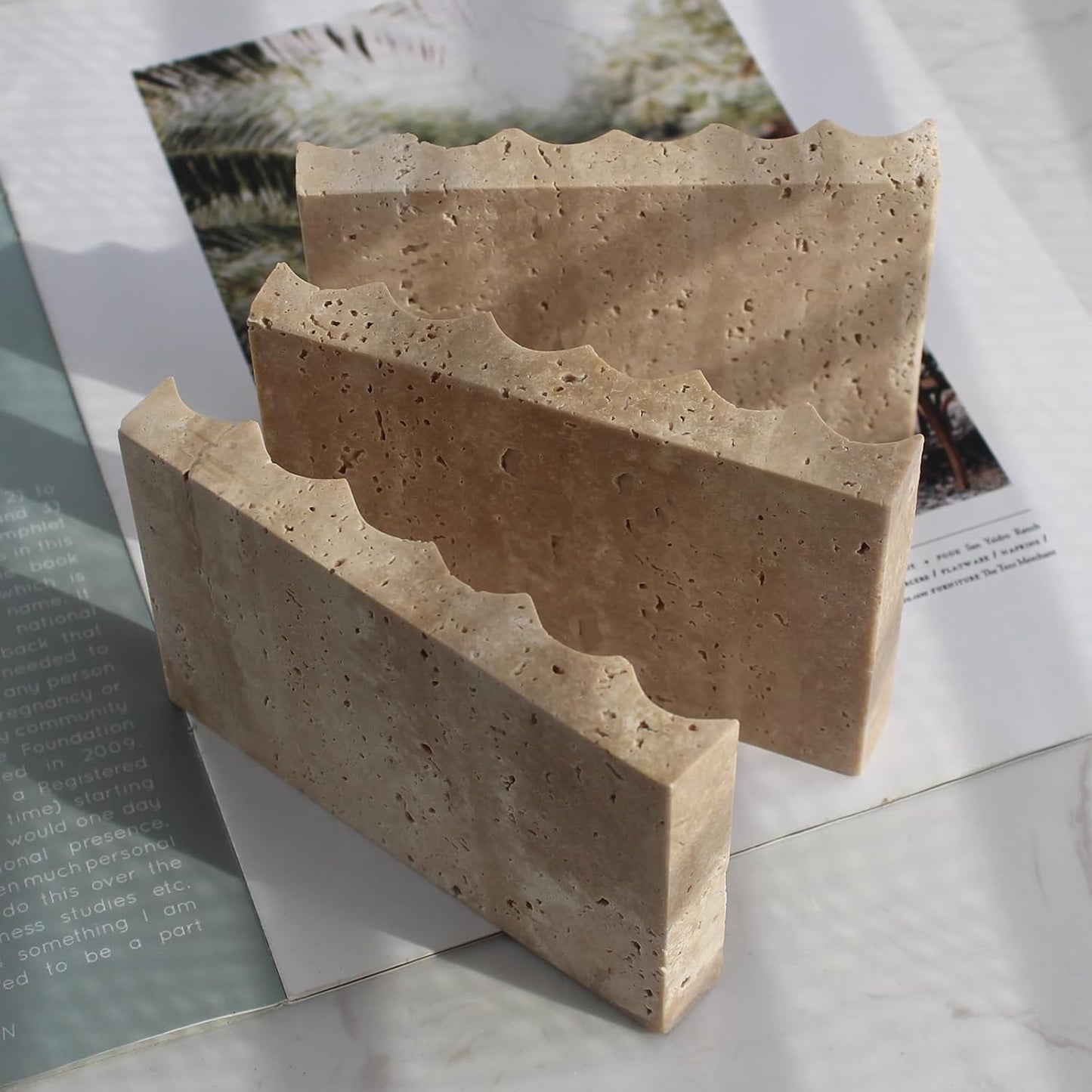 Luxury Beige Travertine Soap Dish, Jewelry Ring Dish, Sponge Holder for Bathroom Kitchen