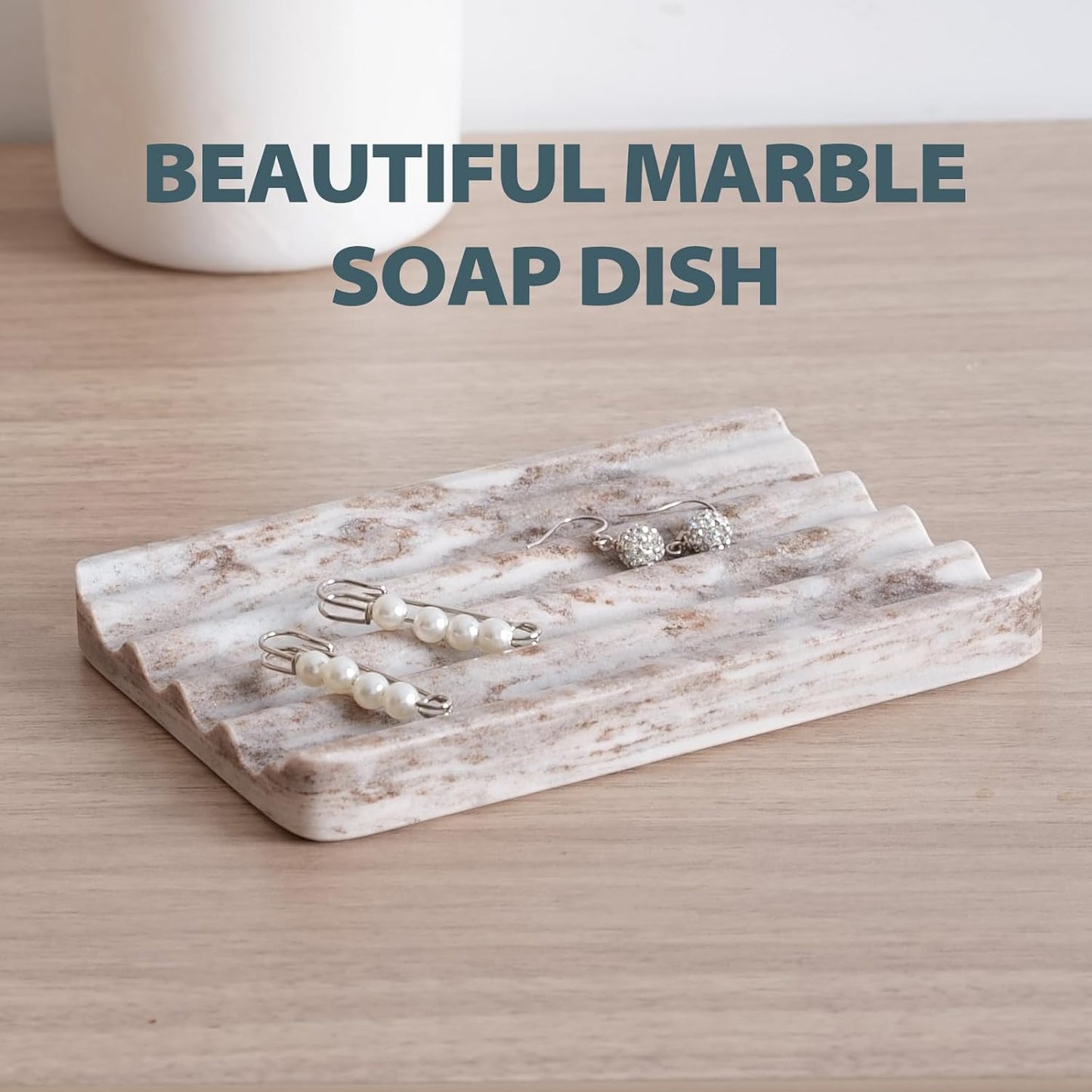 2 Pcs Soap Dish for Bathroom, Marble Bar Soap Holder for Kitchen Countertop, Soap Tray with Wavy Design, Soap Saver for Bath Tub, Sponges, Italian Natural Stone(Palissandro Classico)
