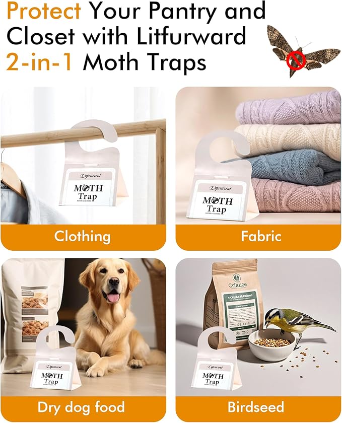 Pantry Moth Traps - Extra Strength Hanging Clothes Clothing Moth Traps with Pheromone for House Pantry Indoor Closets - 10 Pack