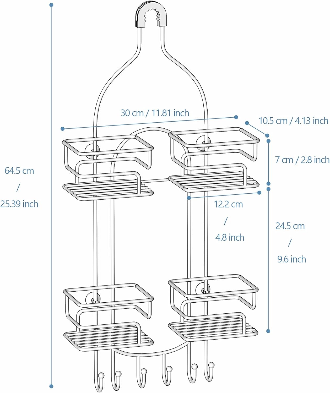 SRIWATANA Shower Caddy Organizer Hanging Over Head, Bathroom Shower Rack Hanger with Hooks for Razors - Bronze