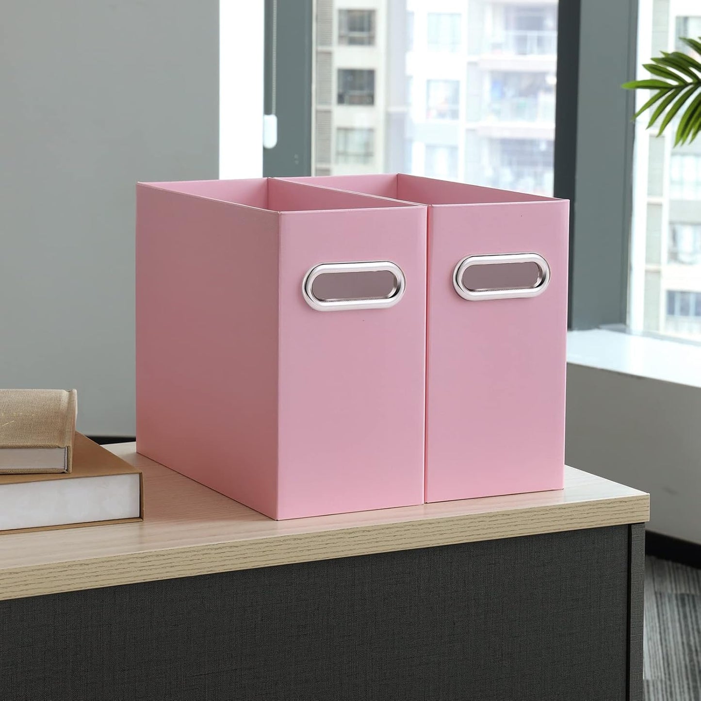 Oterri Cardboard File Organizer Box for Hanging File Folders Letter Size,File Box for Computer Desk,File Cabinet,Working Home,Office,Classroom (Pink, Letter Size - 6 Packs)