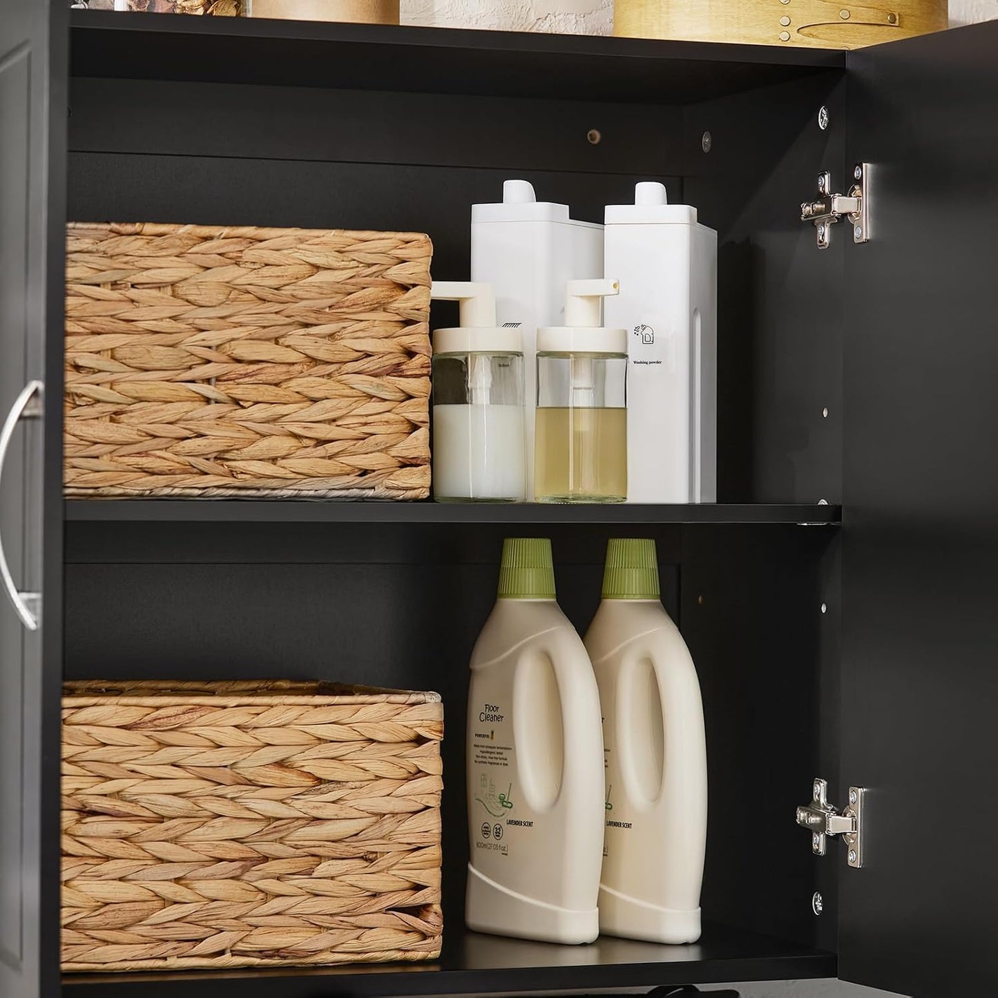 SoBuy Wall Cabinet Laundry Room, Medicine Cabinet for Bathroom Kitchen Garage, 3 Doors Wall Storage Cabinet with Adjustable Shelf, Black FRG231-L-SCH