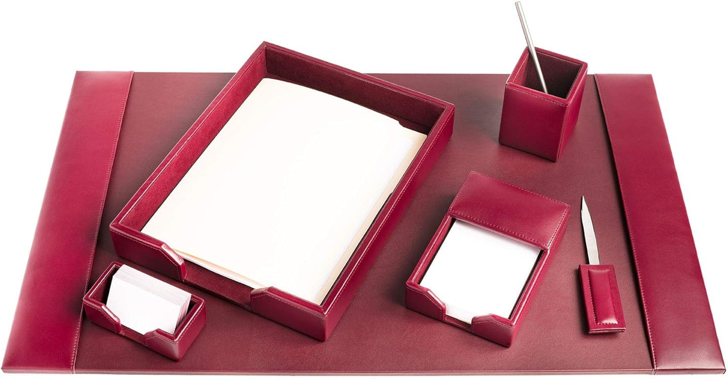 DACASSO Bonded Leather Desk Set - Luxury Leather Desk Pad & Desk Organization Essentials (Burgundy, 6 Piece)