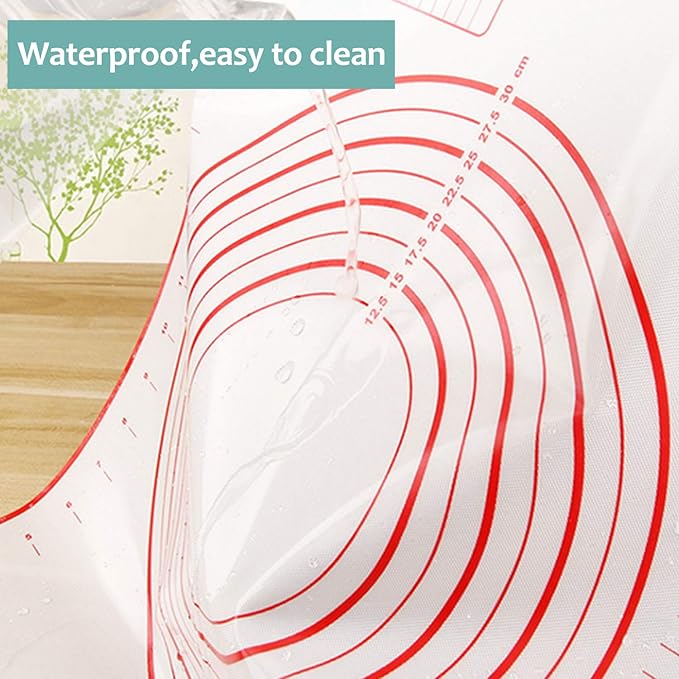 Silicone Pastry Baking Mat with Measurements Extra a Brush and a Dough Scraper- 23.5” x 15.7” Heat Resistant, BPA Free, Non-Stick Non-Slip Pastry Mat for Rolling Dough - Easy to Clean, Red