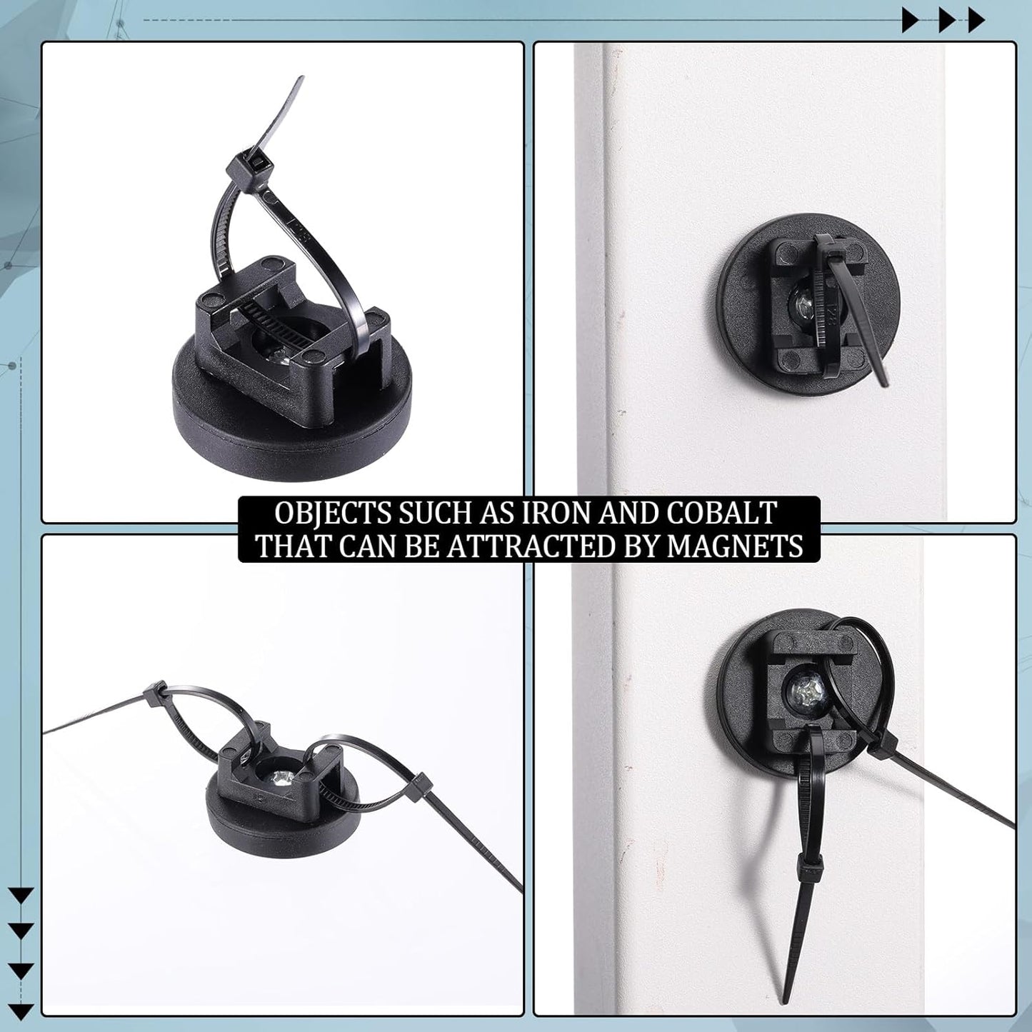 Yookeer 180 Pieces Magnetic Zip Tie Mount Multipurpose Cable Holder Magnets Magnetic Wire Management Bases with Heavy Duty Zip, Mount Nylon Cable Ties in Total (31mm)