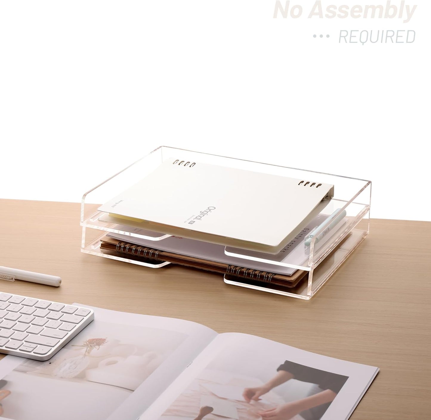 SANRUI Stackable Paper Tray,Acrylic File Organizer,Paper Tray Organizer for Desk,Clear Office Desk Organization for Office, Home or School,2 Tier