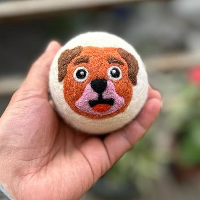 Wool Dryer Balls Organic Felt 6 Pack Laundry Fabric Softener, Extra Large Reusable Handmade Natural Sheep Wool Lint Wrinkle Free Anti Static Baby Safe (Orange Dog)