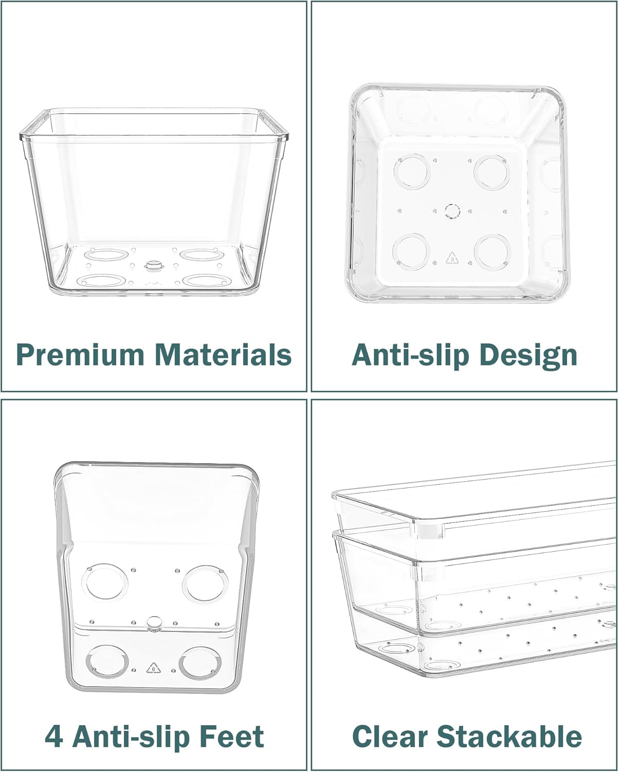 30Pcs Clear Plastic Drawer Organizers Set, 4size makeup drawer organizer trays for vanity,desk,bathroom,office,nightstand,gadgets for kitchen drawer, Versatile drawer divider storage bins