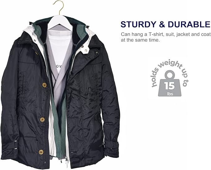 Amber Home 20 Pack Solid Wood Suit Coat Hangers, Smooth White Finish Wooden Dress Hangers with Non Slip Pant Bar, Clothes Hangers with Gold Hook & Notches for Jacket, Pant, Shirt (White+Gold, 20)