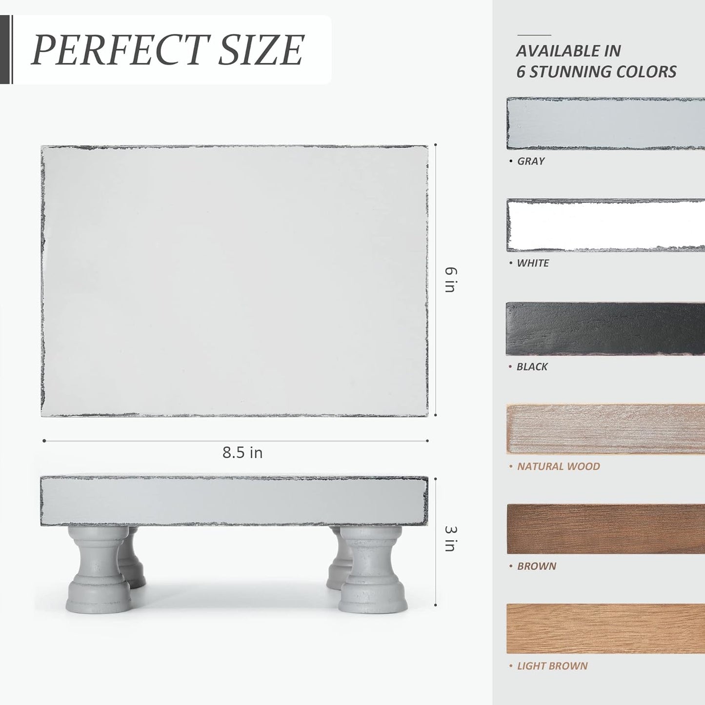 EOSAHR Decorative Wood Riser for Display : Modern Farmhouse Pedestal Stand for Home & Kitchen Decor and Stylish Soap Stand for Sink - Rustic Bathroom Counter Tray and Countertop Organizer (Light Gray)