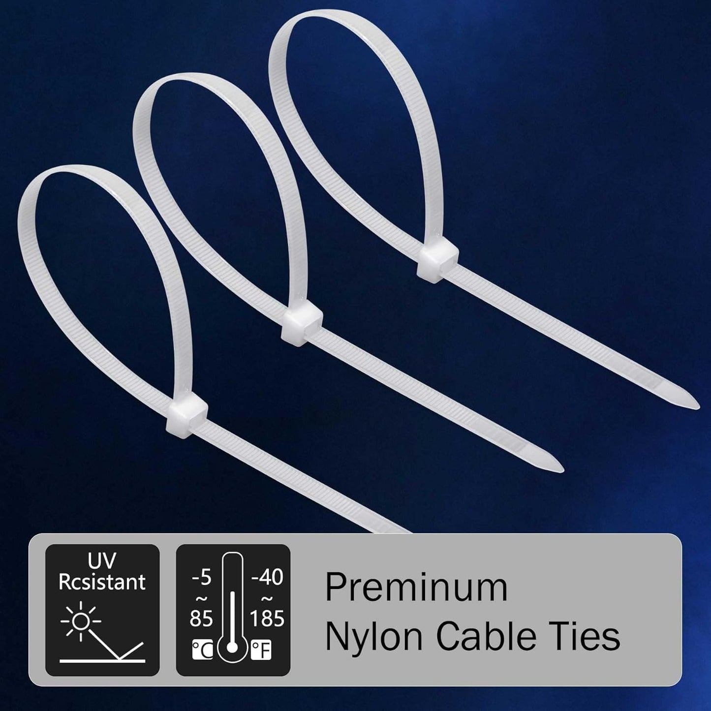 Cable Zip Ties 100 Pack, 8 Inch Zip Ties Heavy Duty, 120lbs Tensile Strength Wire Ties, White Cord Organizer for Indoor and Outdoor. By LOKANG