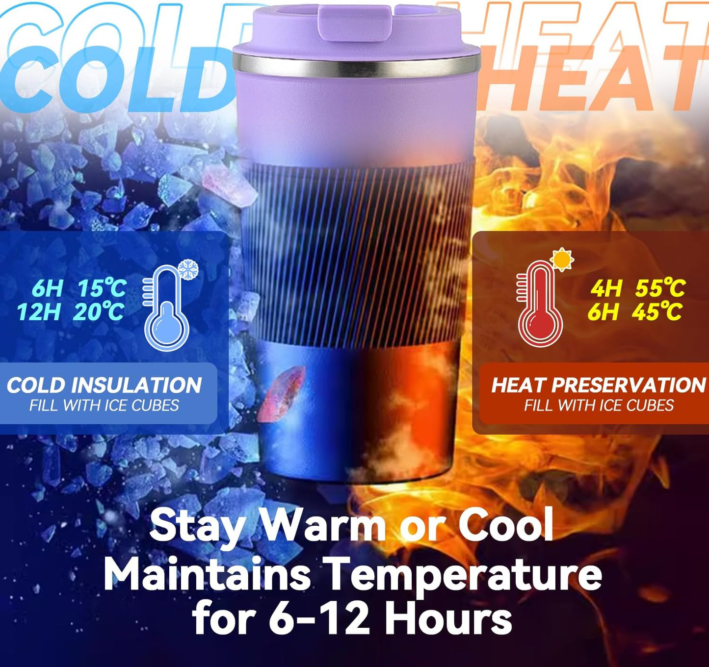 17OZ Travel Coffee Mug Insulated Coffee Cup with Spill Leak Proof Lid, Portable Stainless Steel Tumbler Reusable Hot and Cold Water Mug for Car, Daily, Camping- Purple