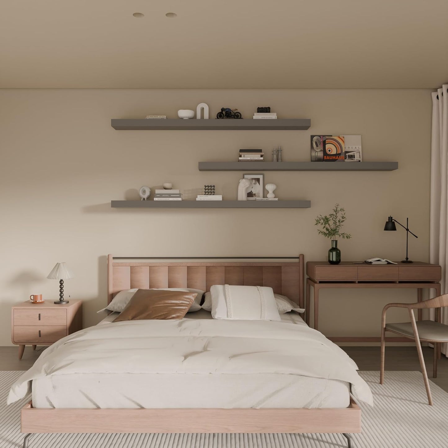 Floating Shelves for Wall, 60 Inch Extra Long Gray Wall Shelves, Set of 3, Hanging Invisible Brackets Floating Shelves for Living Room,Bedroom,and Kitchen