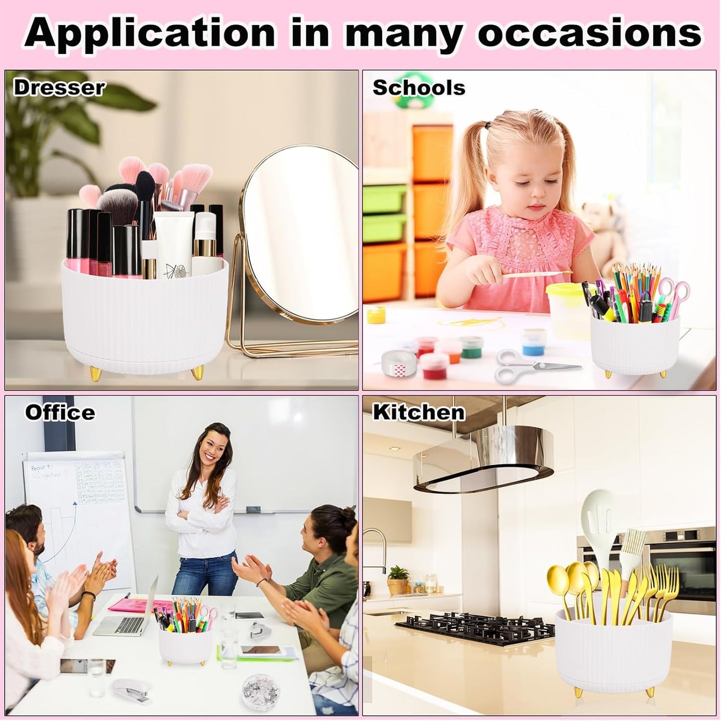 Desk Organizers and Accessories Set with 360-Degree Rotating Pen Holder, Tape Dispenser, Stapler, Staple Remover, 1000 Staples, Tape, Clips Set, Ruler, Scissor, Pen