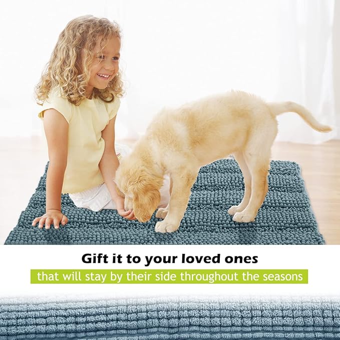 KGORGE Bath Mat for Bathroom - Super Soft Shower Rug Washable Absorbent Non-Slip Quick Drying Chenile Bathtub Floor Carpet, Arctic Blue, 70" x 24", 1 Piece