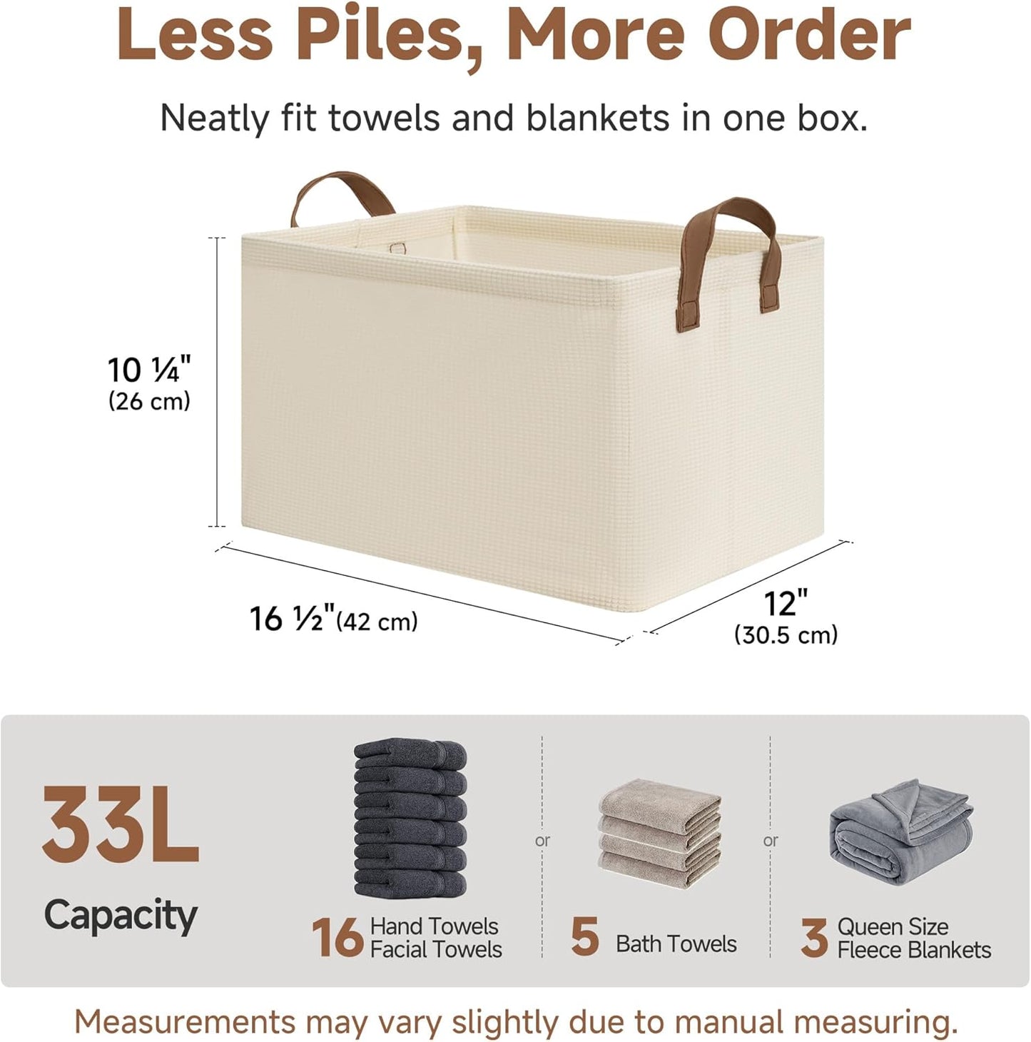 StorageWorks Storage Bins, Shelves Baskets for Organizing, Large Fabric Closet Organizers with Handles, Metal Frame, Beige(Texture), 2-Pack