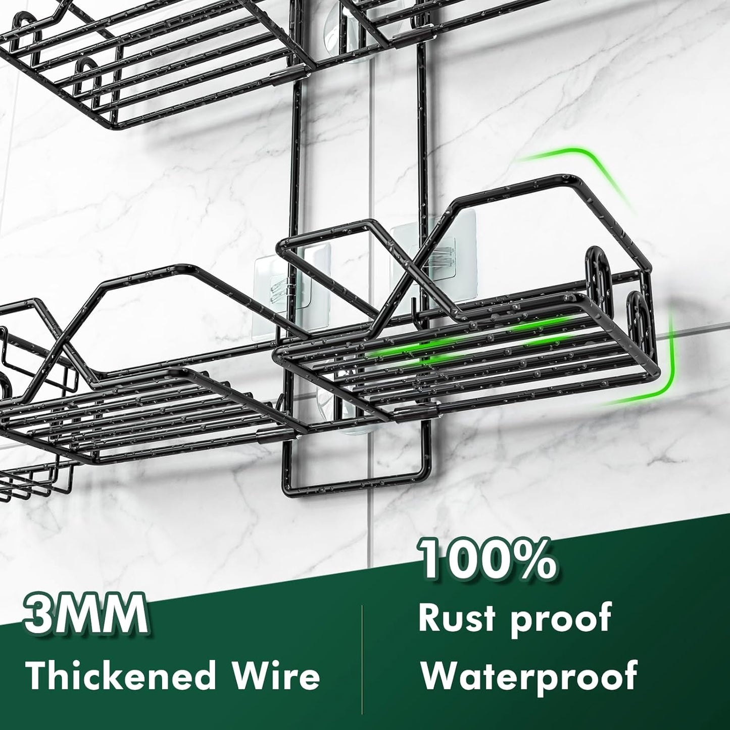 Stainless Steel Hanging Shower Caddy for Handheld Shower Heads,Adjustable Height Extra Long Bathroom Shower Organizer Hanger Rack with Hooks,Soap Holder