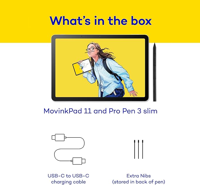 Wacom MovinkPad 11, Android Mobile Drawing Tablet, 11" with Battery-Free Slim Pro Pen 3, 8GB RAM/128 GB Storage, Quick Draw Feature, Anti-Glare Etched Glass Matte Screen, No Computer Needed