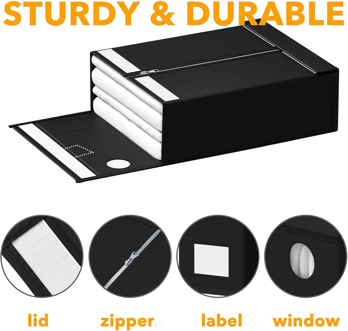 SpaceAid 12 Pack Bed Sheet Organizers and Storage, Foldable Sheet Organizer for Linen Closet, Set Folder Keeper with Window XL (Queen & King Size) Bedding Container (Black)