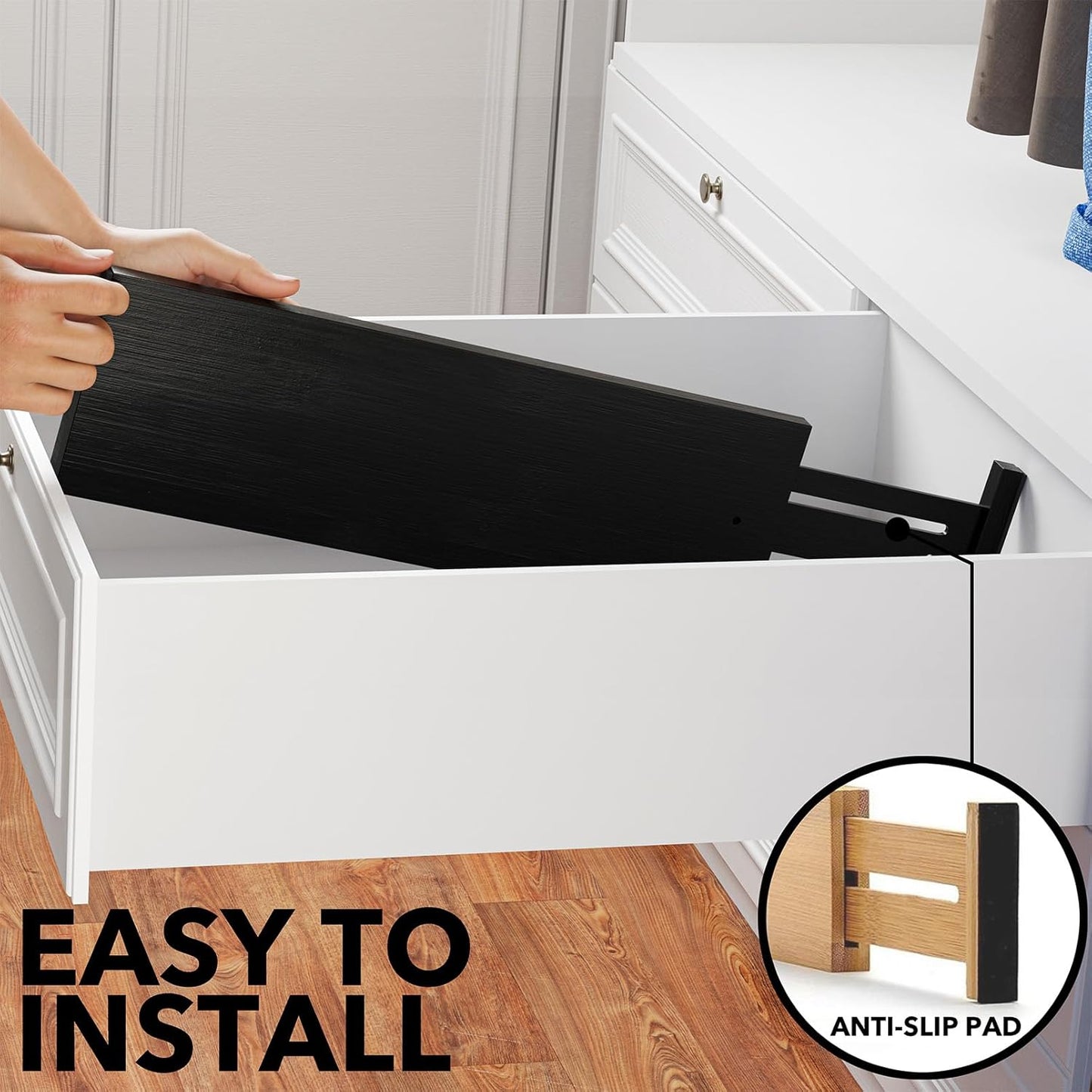 SpaceAid Bamboo 4 Pack Dresser Drawer Dividers, 4.65“ High Adjustable 17“-22” Drawer Organizers, Expandable Organization for Clothing, Clothes, Dressers, Black