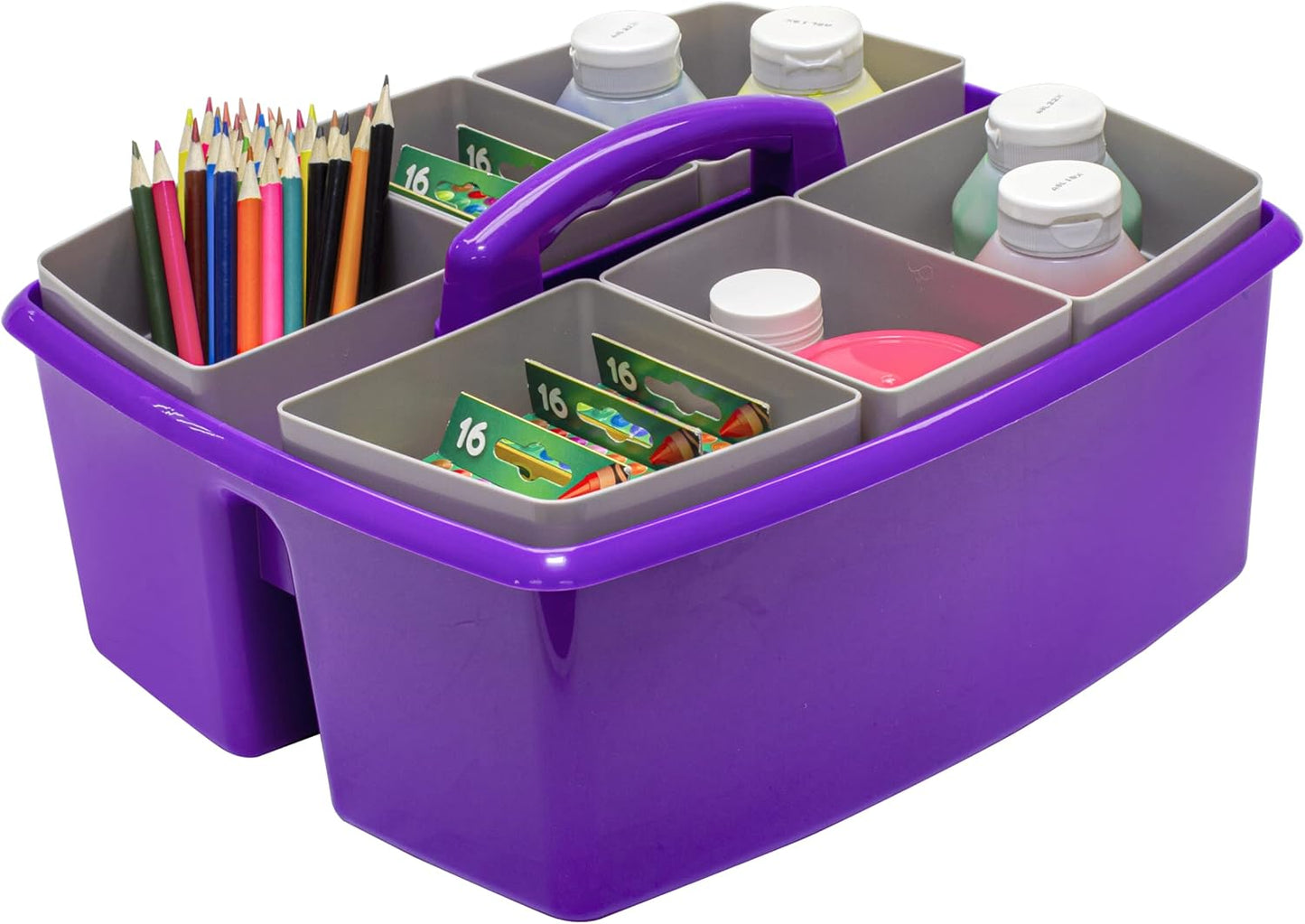 Storex Large Classroom Caddy with Cups, 13 x 11 x 6.575 Inches, Purple, Case of 2 (00986U02C)