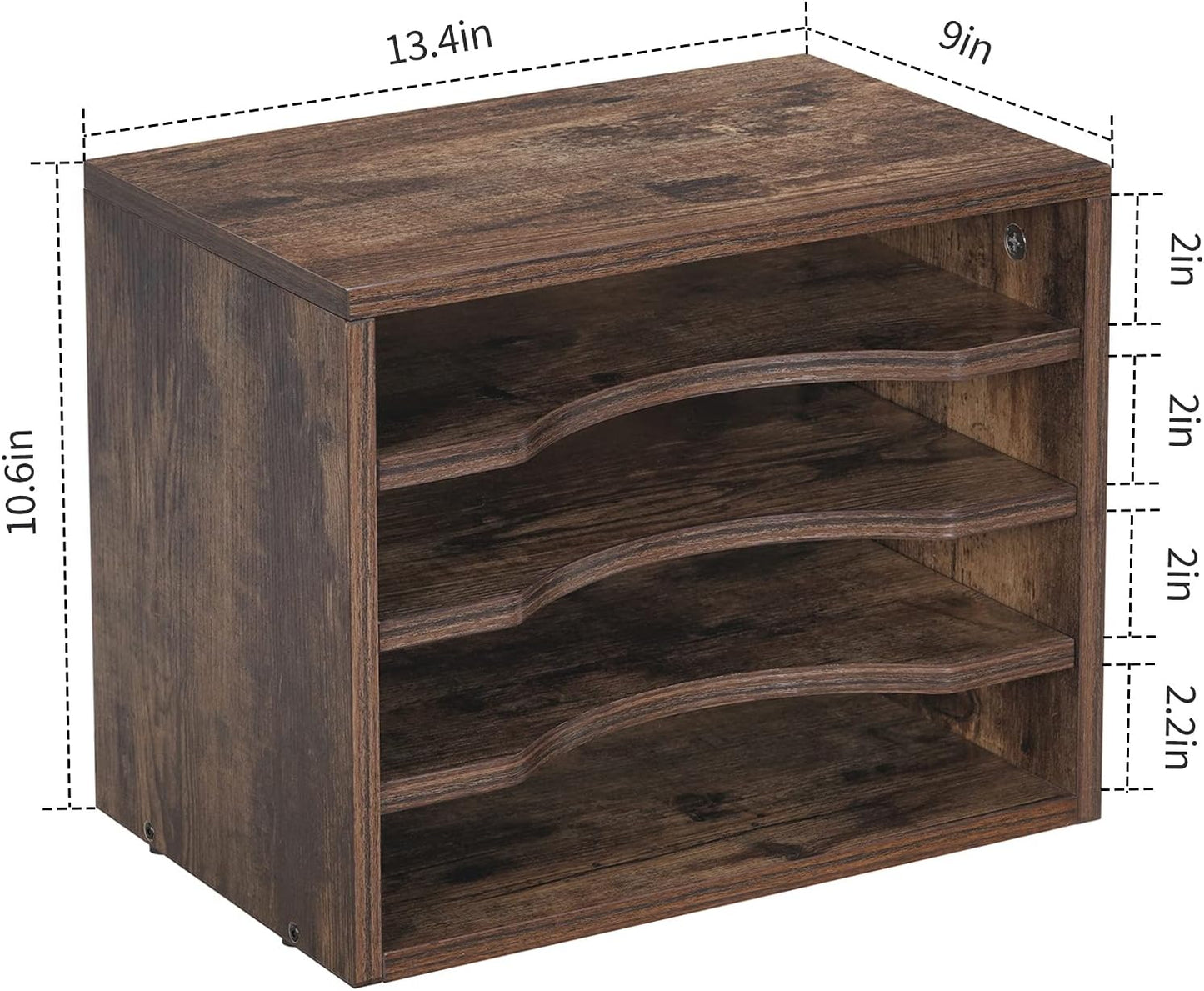 Snughome Vintage Wood File Organizer Desktop, 13.4’’ Document Letter Mail Tray Sorter with 3 Adjustable Shelves, Wooden Desktop Paper File Sorter Holder for School Home Office Supplies